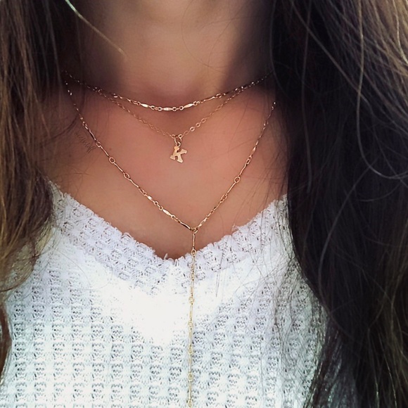 14k Gold Filled K Initial Letter Necklace - Picture 6 of 8